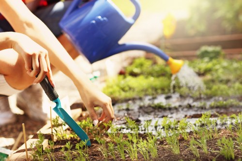 Gardener checking safety before starting outdoor work